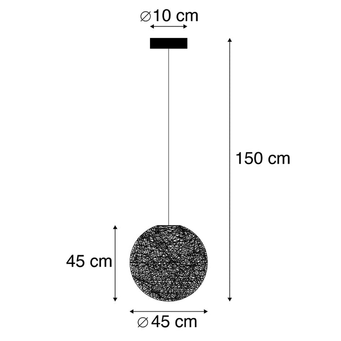 QAZQA Design hanglamp zwart bol 45cm - Corda
