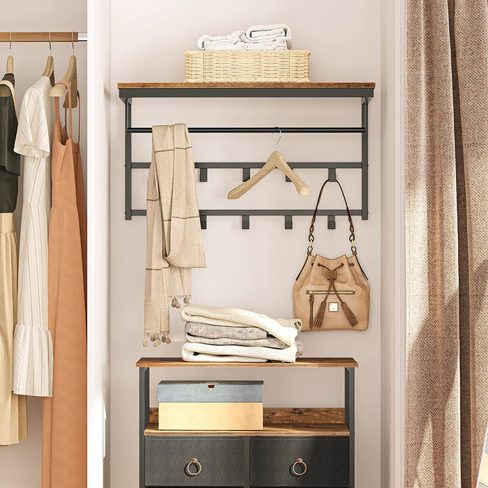 Furnilux - Wand kapstok met plank - wandrek met 10 haken en stangen