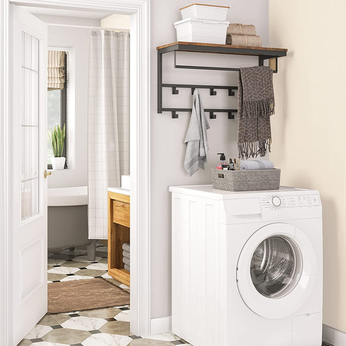 Furnilux - Wand kapstok met plank - wandrek met 10 haken en stangen