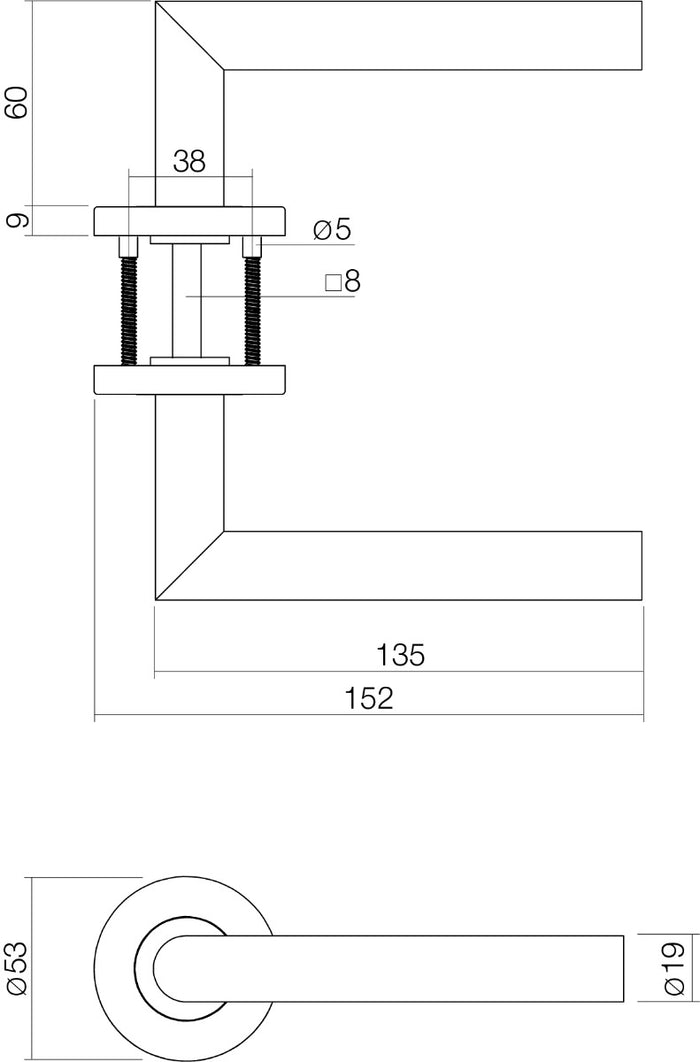 Intersteel Deurbeslag set wc-slot 63|8mm rvs + deurkruk Hoek 90° rvs +