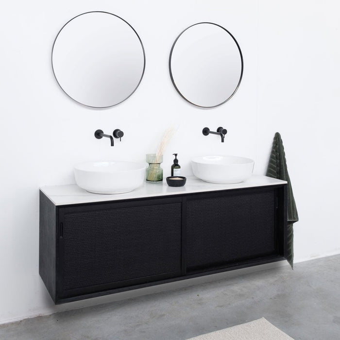 Going Objects - Wastafelmeubel Zwart Rotan - Nestor - Wit Keramiek -