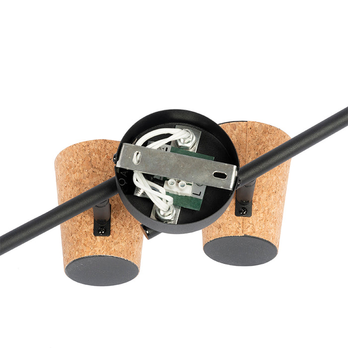 QAZQA Plafondspot zwart met kurk kap 4-lichts verstelbaar - Corky