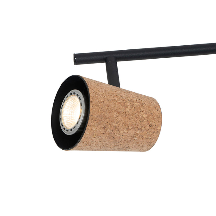 QAZQA Plafondspot zwart met kurk kap 4-lichts verstelbaar - Corky