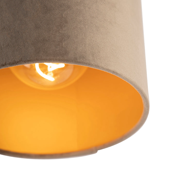 QAZQA Plafondlamp met velours kap taupe met goud 20 cm - Combi zwart