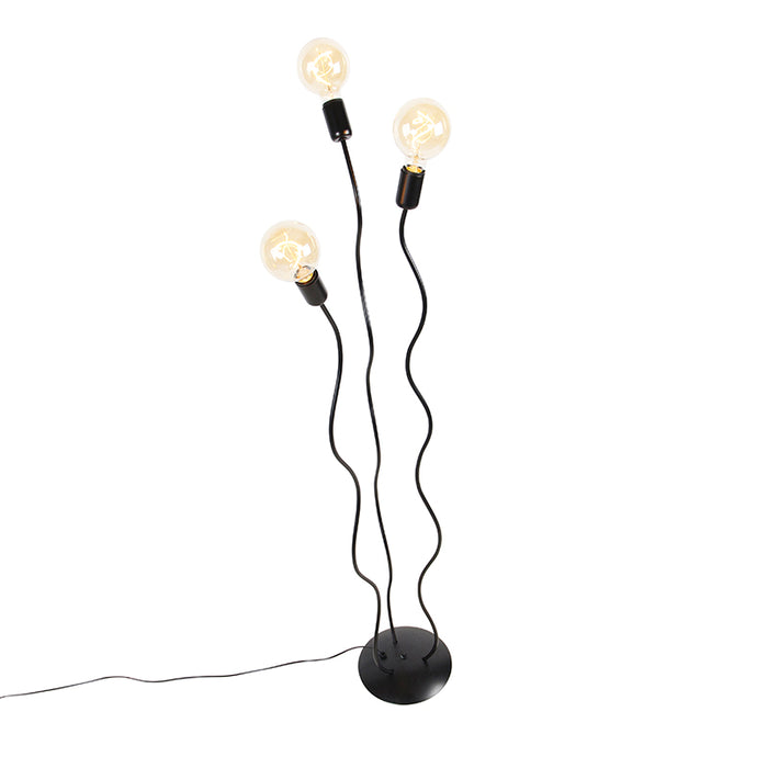 QAZQA Design vloerlamp zwart 3-lichts - Wimme