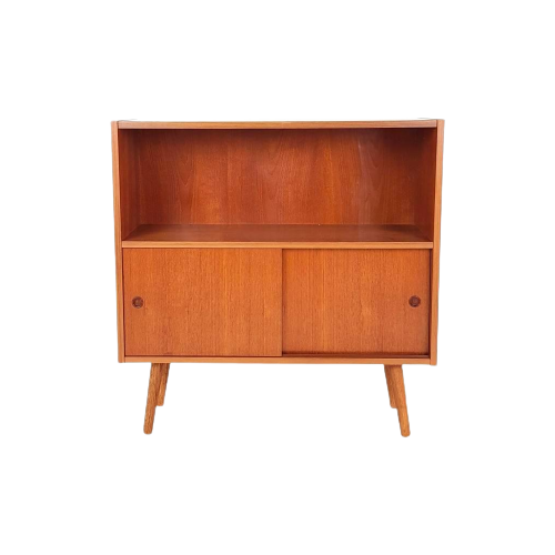 Reliving Vintage Deens Teak Fineer Houten Schuifdeur Kastje