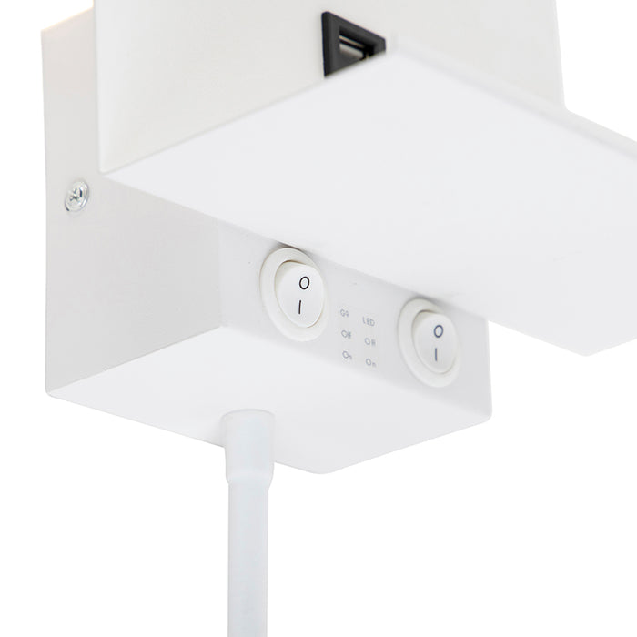 QAZQA Moderne wandlamp wit met USB en flexarm - Flero