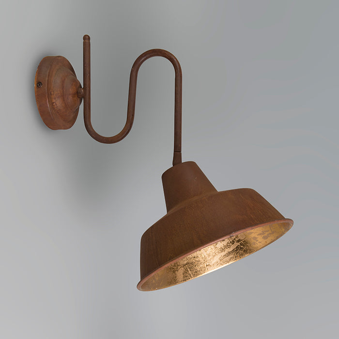QAZQA Industriële wandlamp roest met gouden binnenkant - Factory