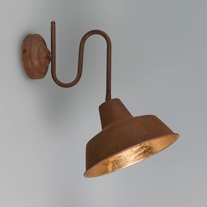 QAZQA Industriële wandlamp roest met gouden binnenkant - Factory