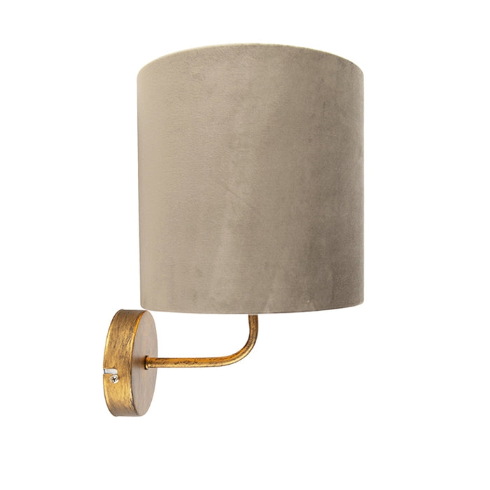 QAZQA Vintage wandlamp goud met taupe velours kap - Matt