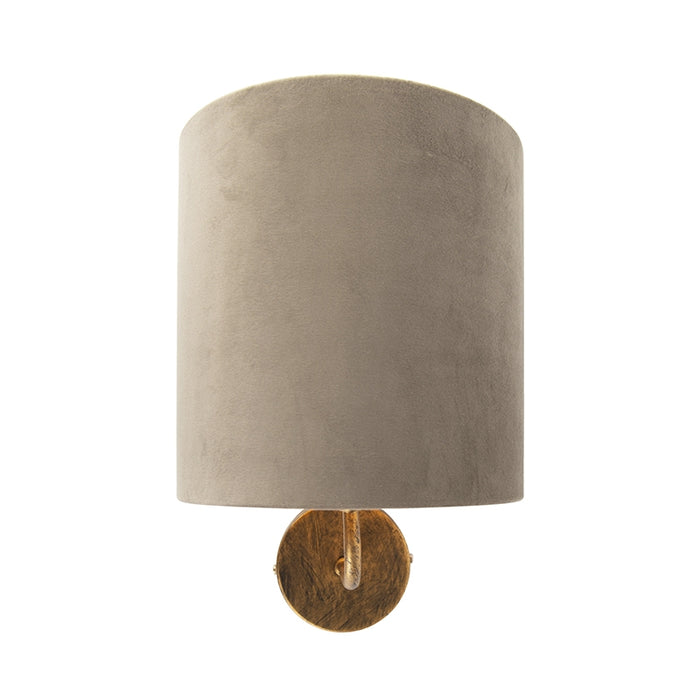 QAZQA Vintage wandlamp goud met taupe velours kap - Matt