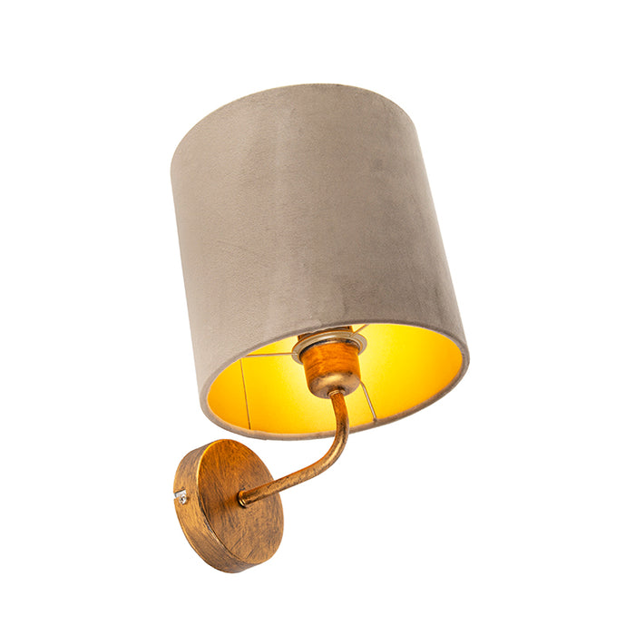 QAZQA Vintage wandlamp goud met taupe velours kap - Matt