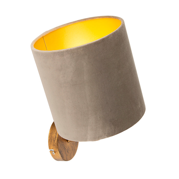 QAZQA Vintage wandlamp goud met taupe velours kap - Matt