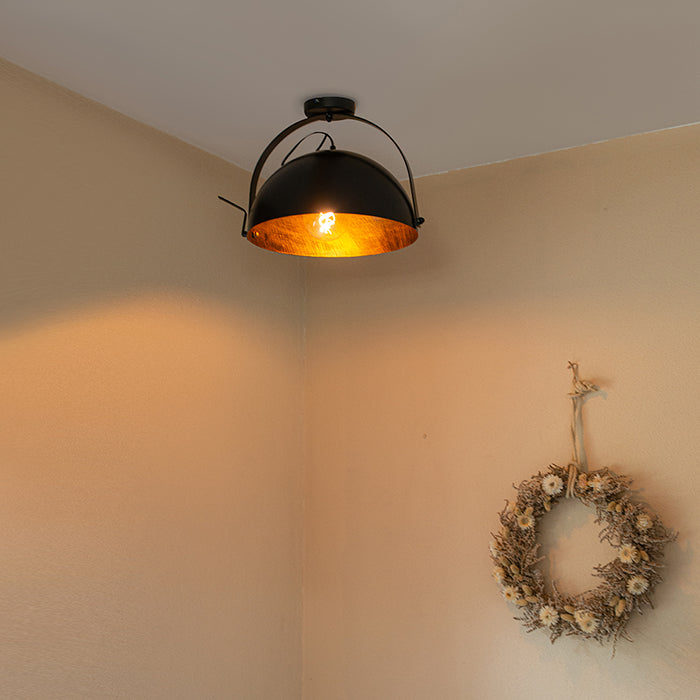 QAZQA Industriële plafondlamp zwart met goud verstelbaar - Magnax