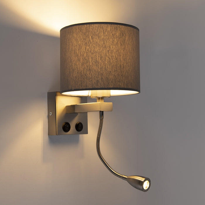 QAZQA Moderne wandlamp staal met grijze kap - Brescia