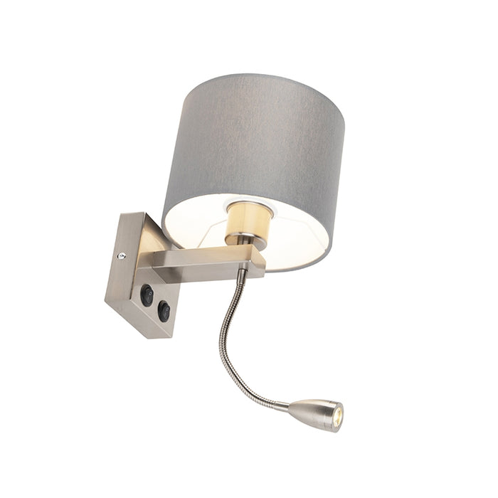 QAZQA Moderne wandlamp staal met grijze kap - Brescia