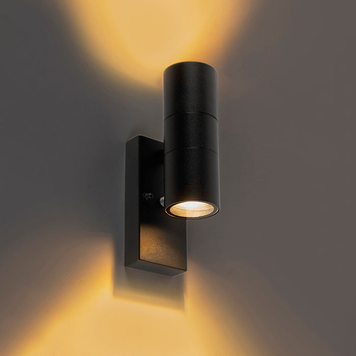 QAZQA Buiten wandlamp zwart 2-lichts IP44 met schemersensor - Duo