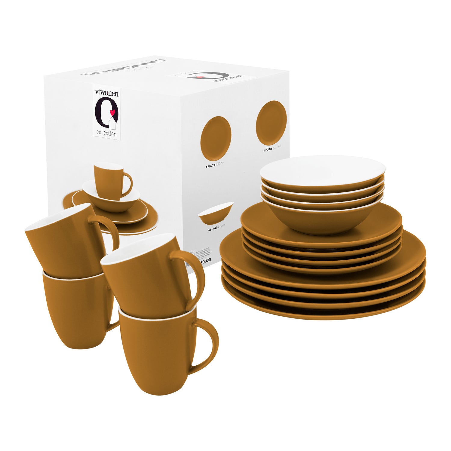 vtwonen Raw Matt Serviesset 16-delig - Caramel/Wit