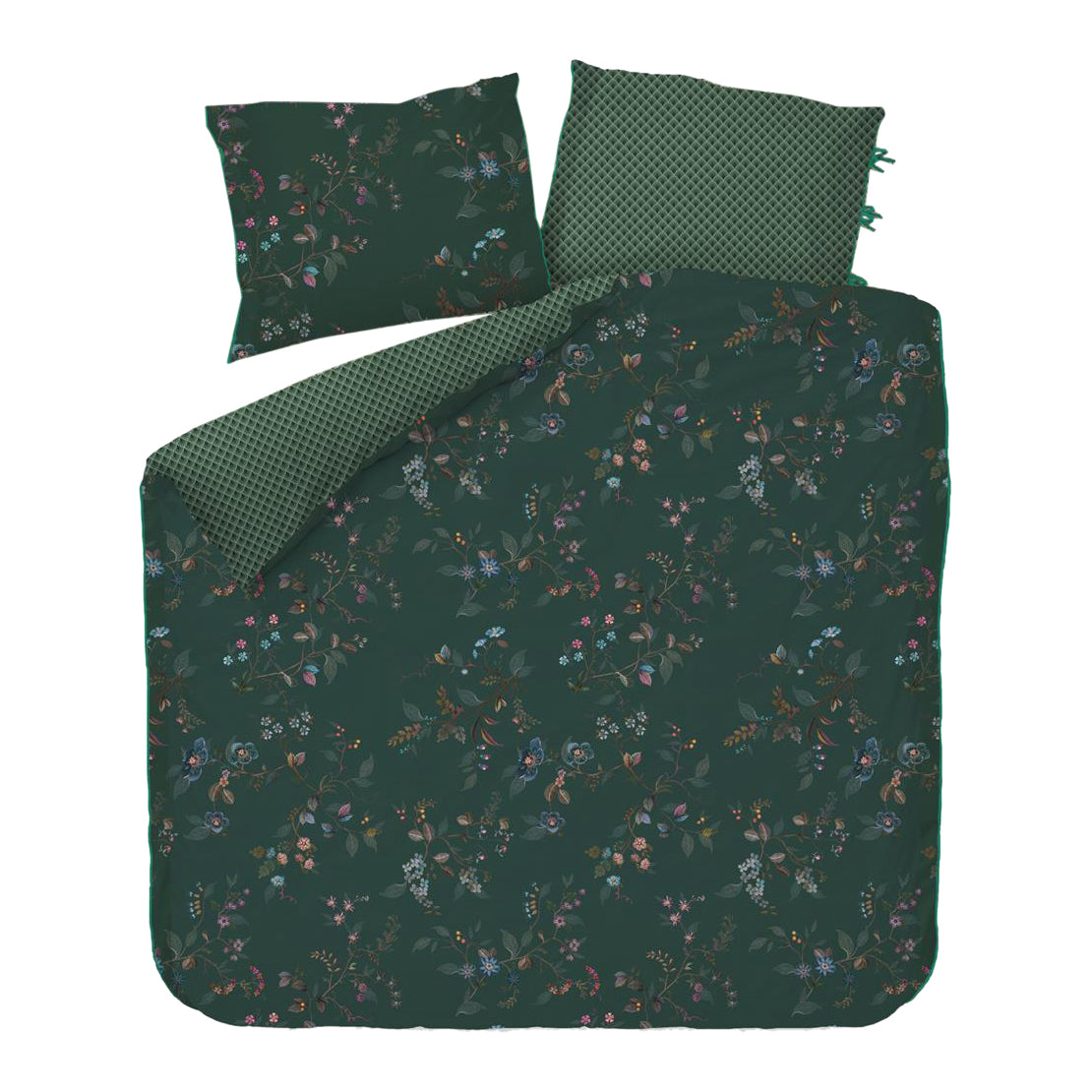 Pip Studio Kawai Flower Dekbedovertrek 240 x 200/220 cm - Donkergroen