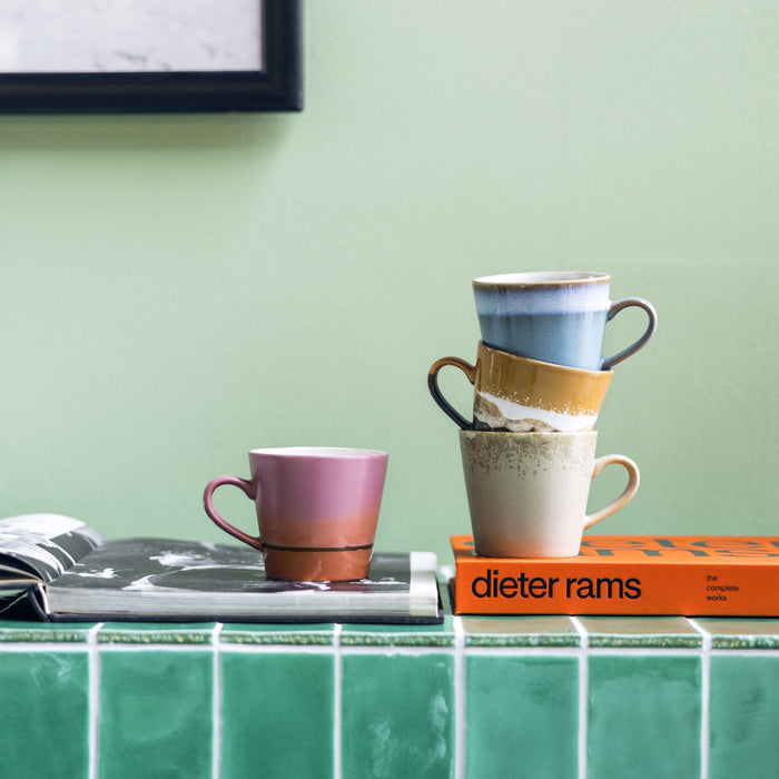 HKliving 70's Ceramics Cappucinokop 0,33 L - Set van 4 - Meteor