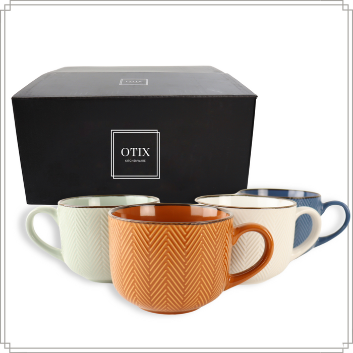 OTIX Koffiekopjes Koffiemok Koffietassen Soepkom met Oor Set van 4...