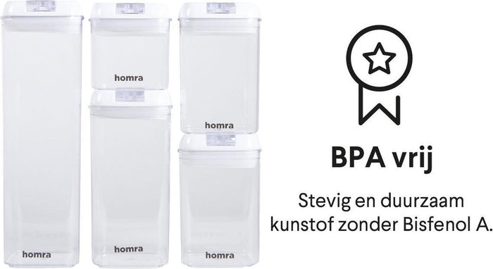 Homra Freshbox Wit - set van 5 voorraadpotten