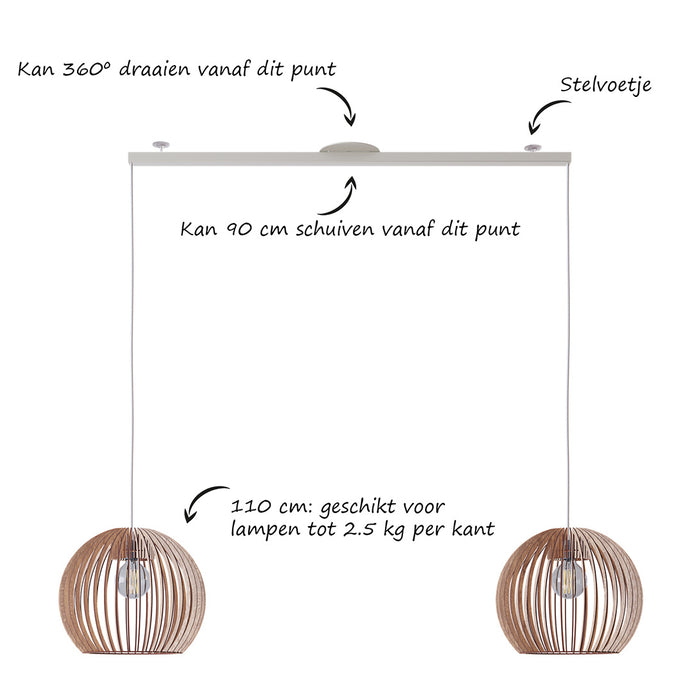 Lightswing® - Twin Ophangsysteem voor twee Hanglampen - Mat wit 110cm