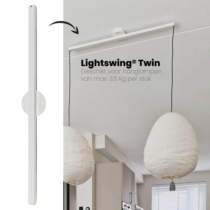 Lightswing® - Twin Ophangsysteem voor twee Hanglampen - Mat wit 110cm