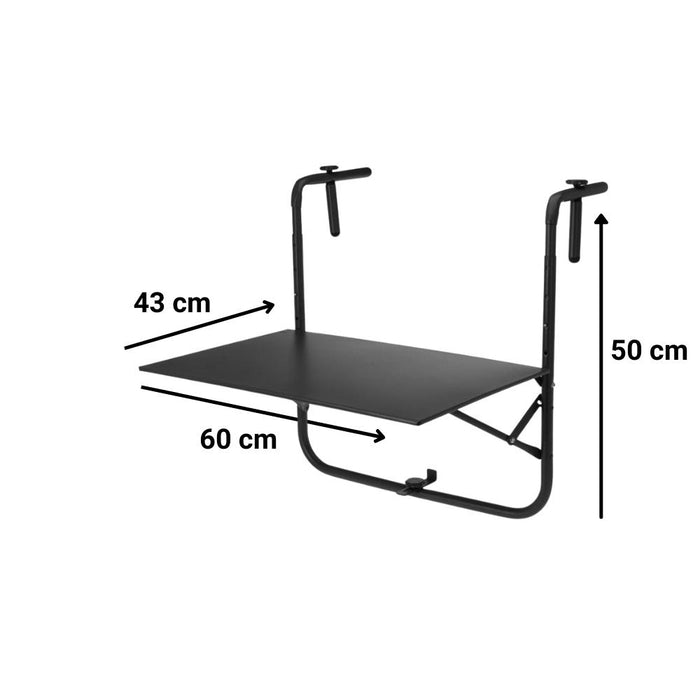 Orange85 Balkontafel Inklapbaar en verstelbaar Zwart 43x60x50 cm Me...