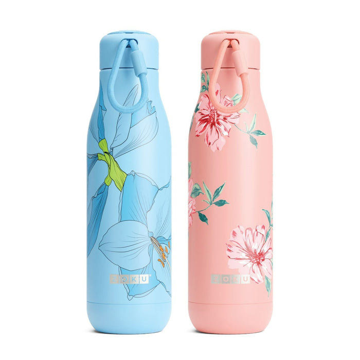 Thermosfles RVS, 750 ml,  Blauw Bloem Design - Zoku | Hydration