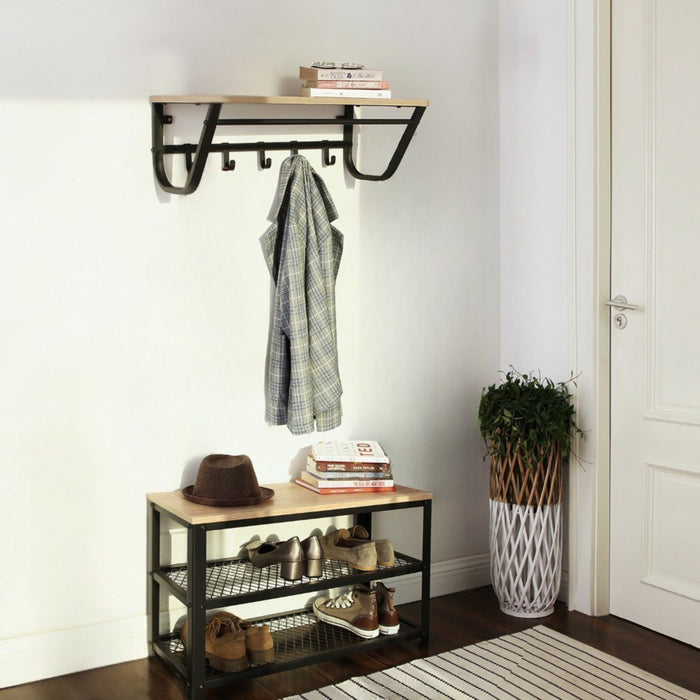 Kapstok voor de Muur of Wand - Wandkapstok met Haken in Lichte Eik Kleur - 60 cm Lang