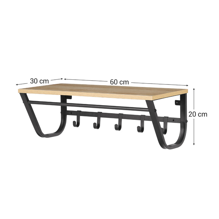 Kapstok voor de Muur of Wand - Wandkapstok met Haken in Lichte Eik Kleur - 60 cm Lang