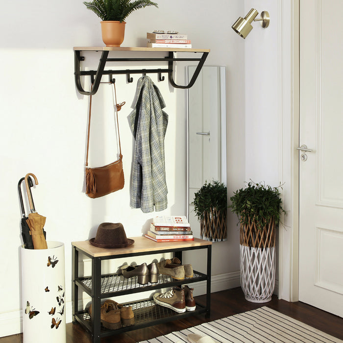 Kapstok voor de Muur of Wand - Wandkapstok met Haken in Lichte Eik Kleur - 60 cm Lang