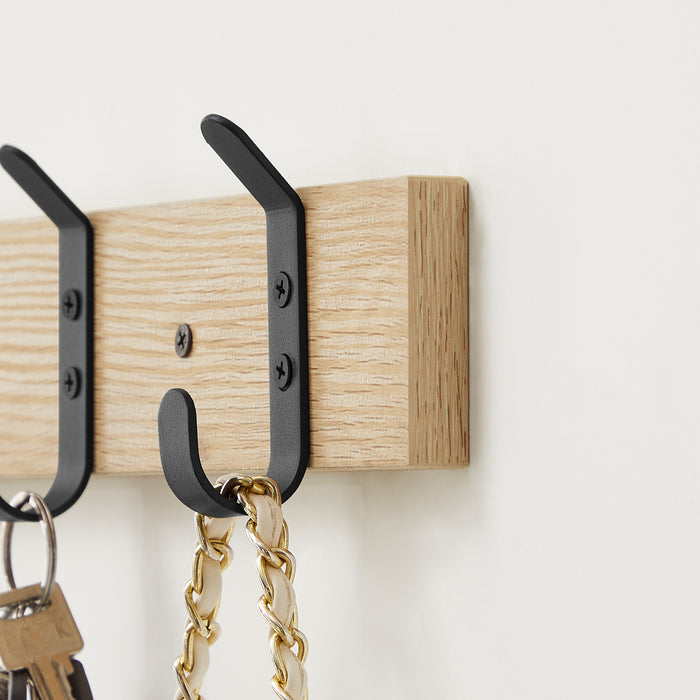 Langwerpige Kapstok met 5 Dubbele Haken, lichte Eik Kleur