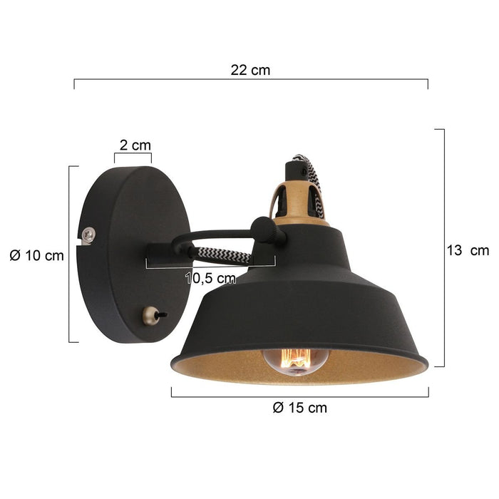 Mexlite - wandlamp - Nove - zwart - metaal - opbouwspot - E14 - 3326ZW