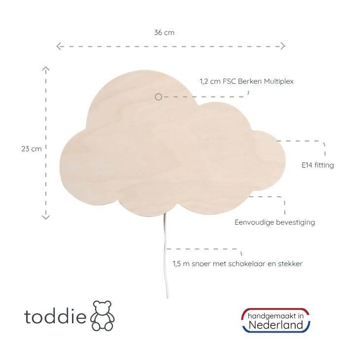 Houten wandlamp kinderkamer | Wolkie - blank