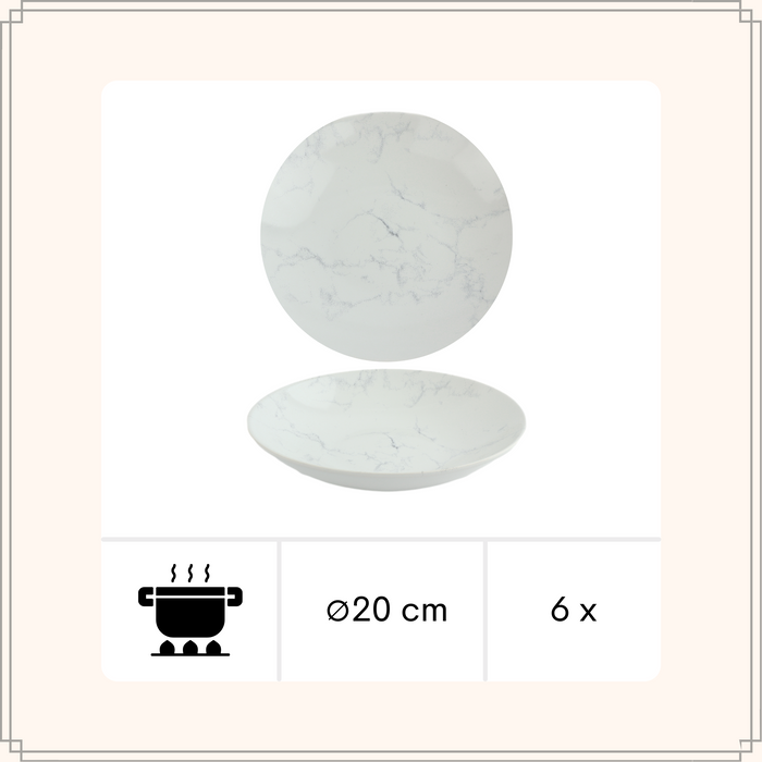 OTIX Diepe Borden Marmer 6 stuks Pastaborden Soepborden 20 cm Aarde...