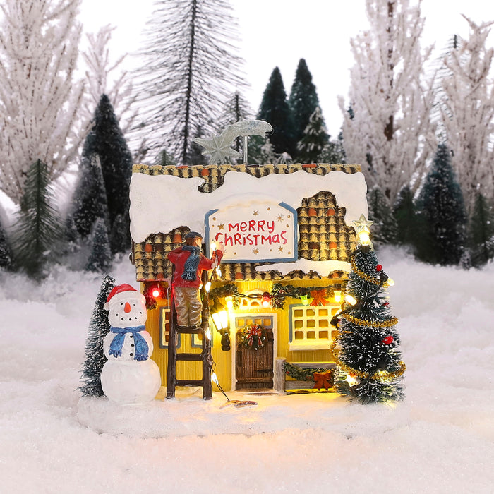 LuVille Kerstdorp Miniatuur Huis Versieren - L17,5 x B13,5 x H17 cm