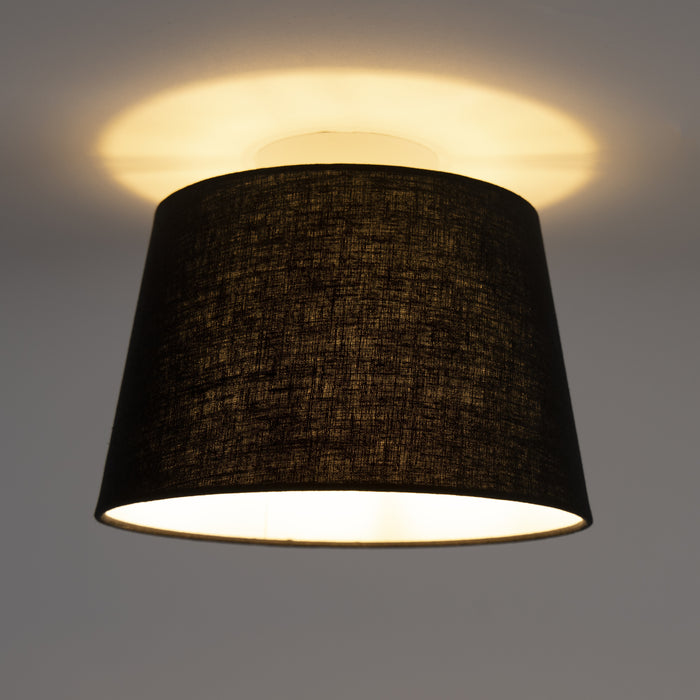 QAZQA Plafondlamp met linnen kap zwart 25 cm - Combi wit