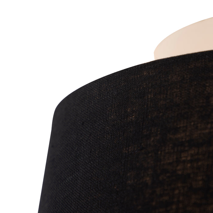 QAZQA Plafondlamp met linnen kap zwart 25 cm - Combi wit