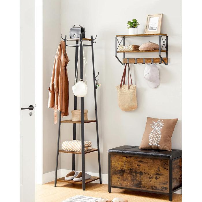 Staande kapstok - industriële look - 8 haken - 45x181x45 cm - vintage bruin