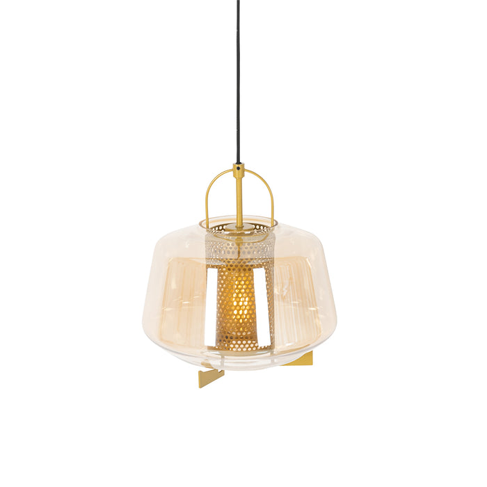 QAZQA Art deco hanglamp goud met amber glas 30 cm - Kevin