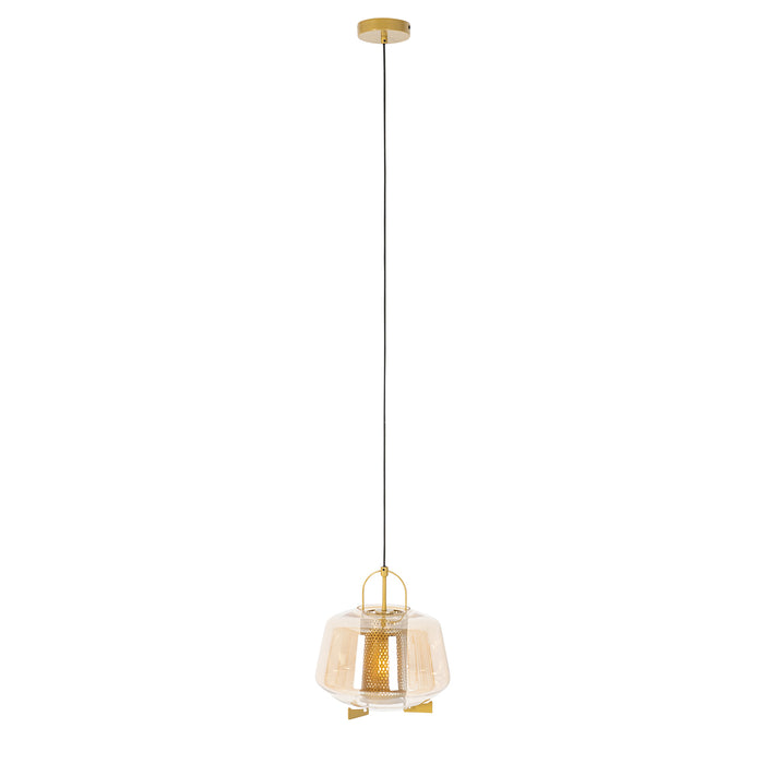 QAZQA Art deco hanglamp goud met amber glas 30 cm - Kevin