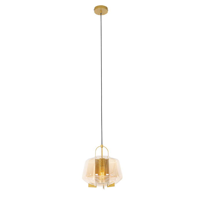 QAZQA Art deco hanglamp goud met amber glas 30 cm - Kevin