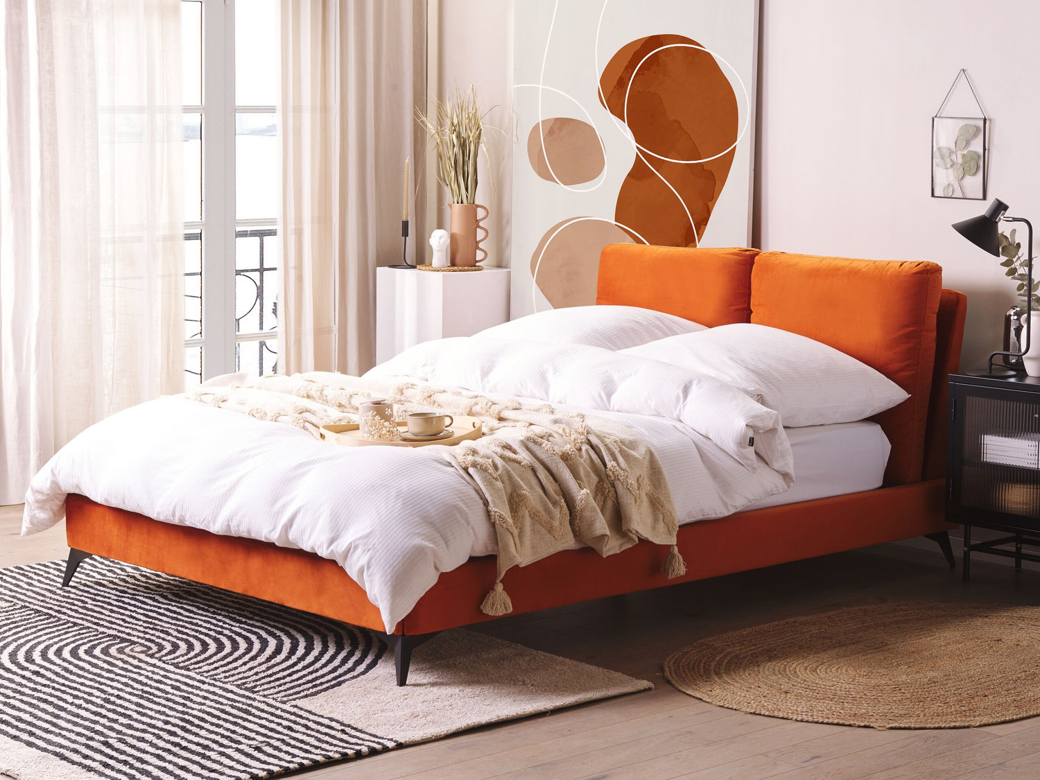Beliani - MELLE - Tweepersoonsbed - Oranje - 140 x 200 cm - Fluweel