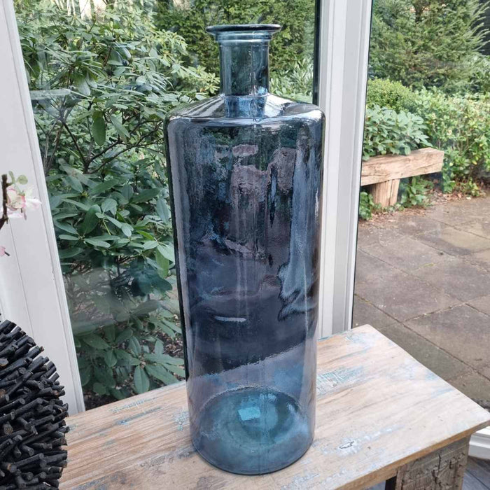 Mica Decorations Guan Glazen Fles - H75 x Ø25 cm - Blauw