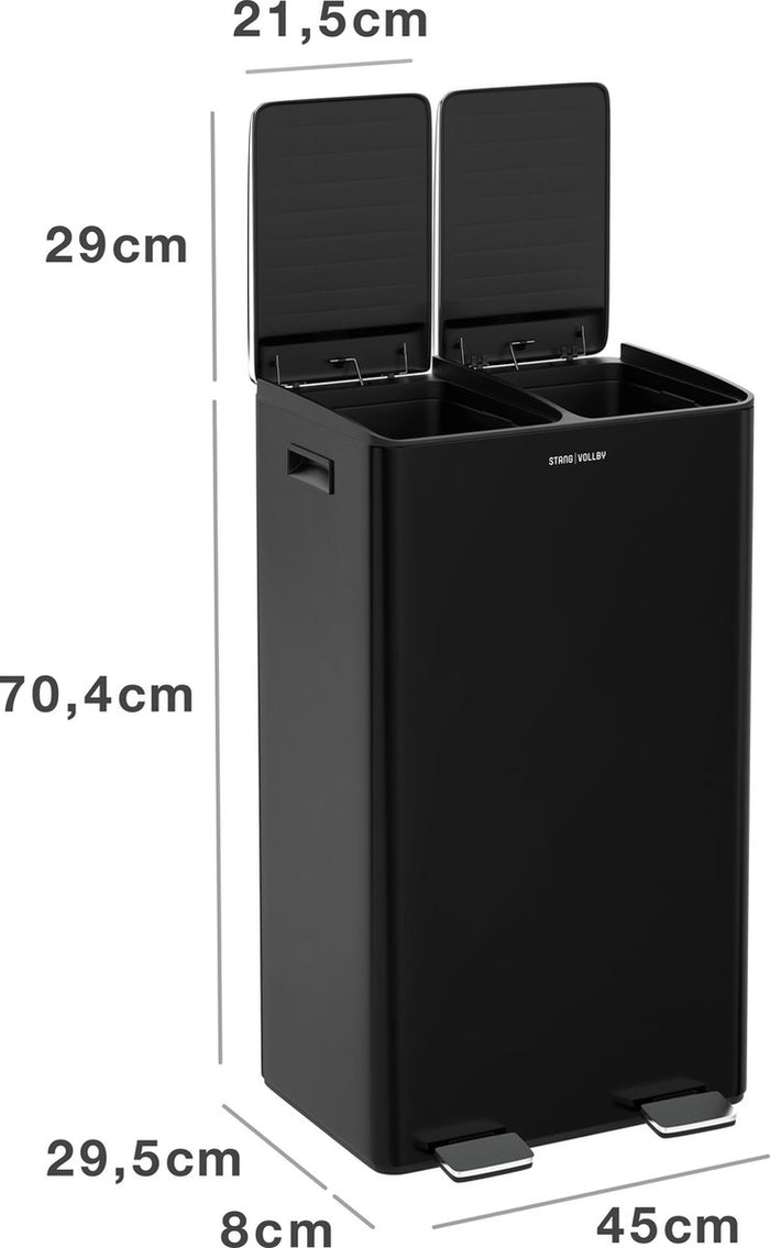StangVollby Edsbyn pedaalemmer - 60 Liter - 2 vakken - Zwart