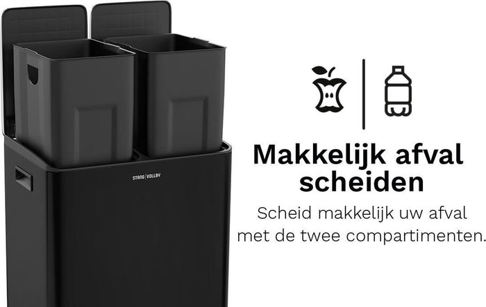 StangVollby Edsbyn pedaalemmer - 60 Liter - 2 vakken - Zwart