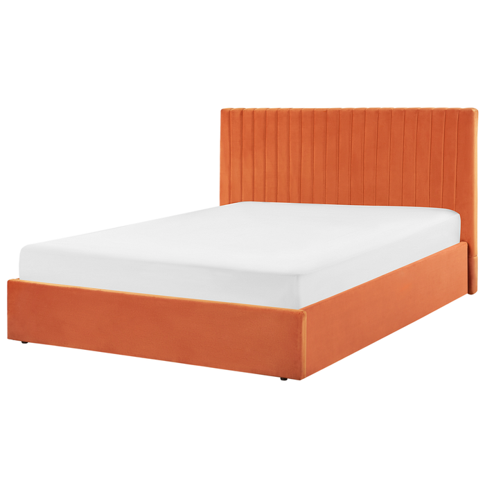 Beliani-VION-Bed met opbergruimte-Oranje-160 x 200 cm-Fluweel