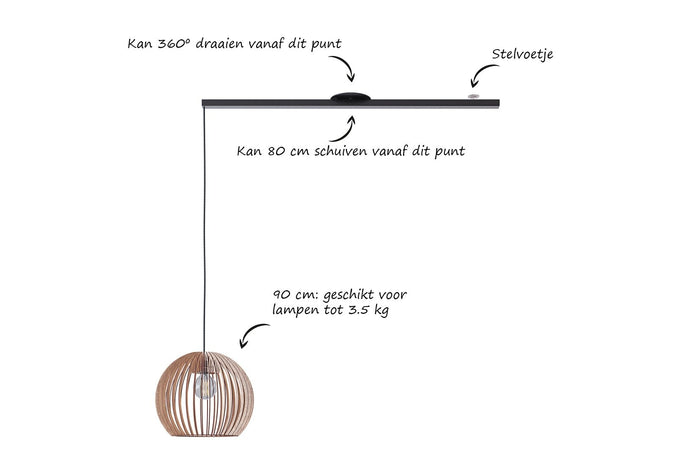Lightswing® - Single Ophangsysteem voor één Hanglamp - Mat zwart 90cm